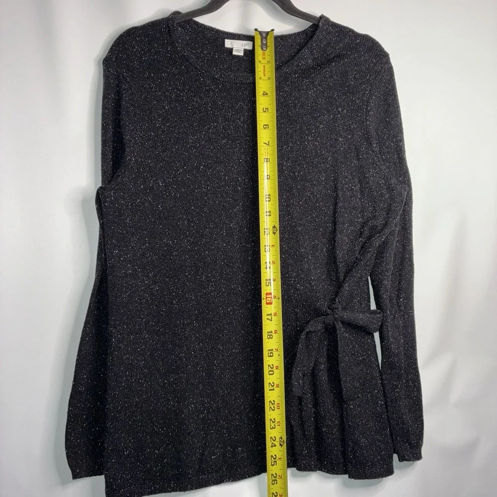 J Jill Sweater Medium Petite Black Fleck Cotton Silk Blend Side‎ Tie Casual Cozy